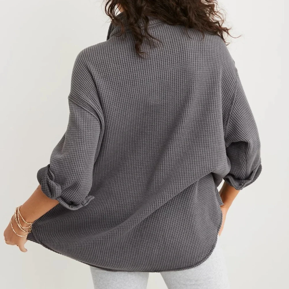 Aerie Gray Button Down Shirt - Picture 8 of 9